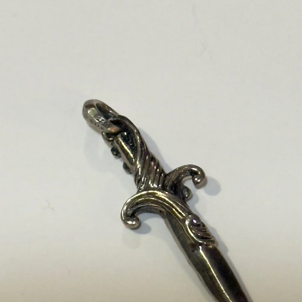 David Yurman Sterling Silver Dagger Pendant with Black Diamonds